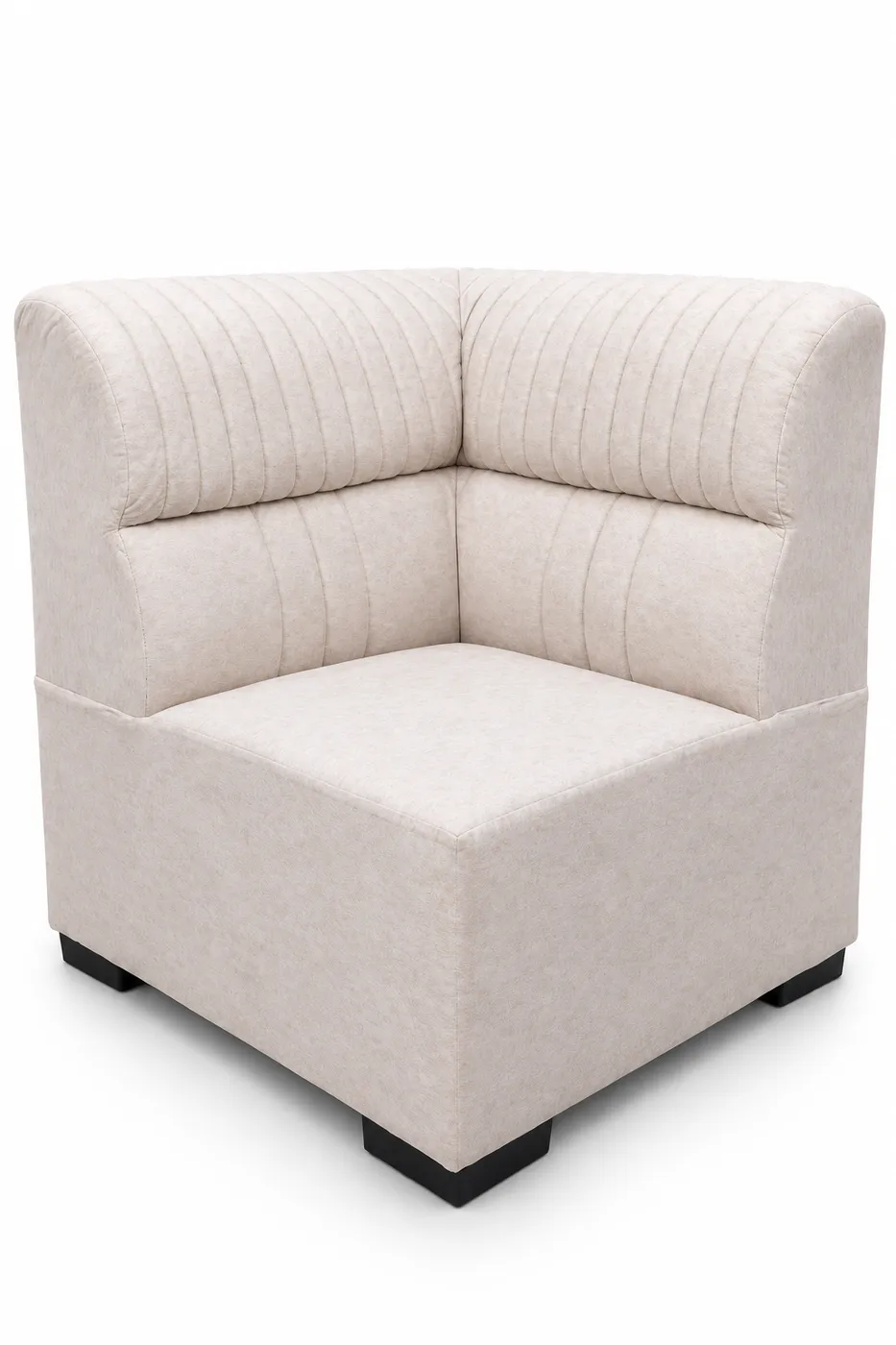 L-Shaped Sofa, Ivory with Wooden Arm Accents, photo 3