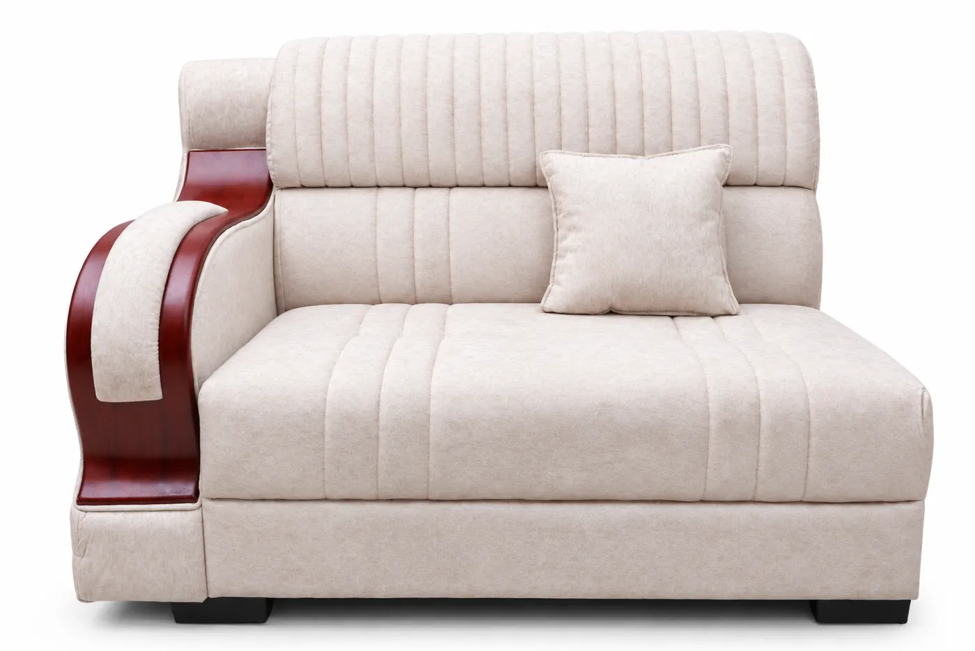L-Shaped Sofa, Ivory with Wooden Arm Accents, photo 6