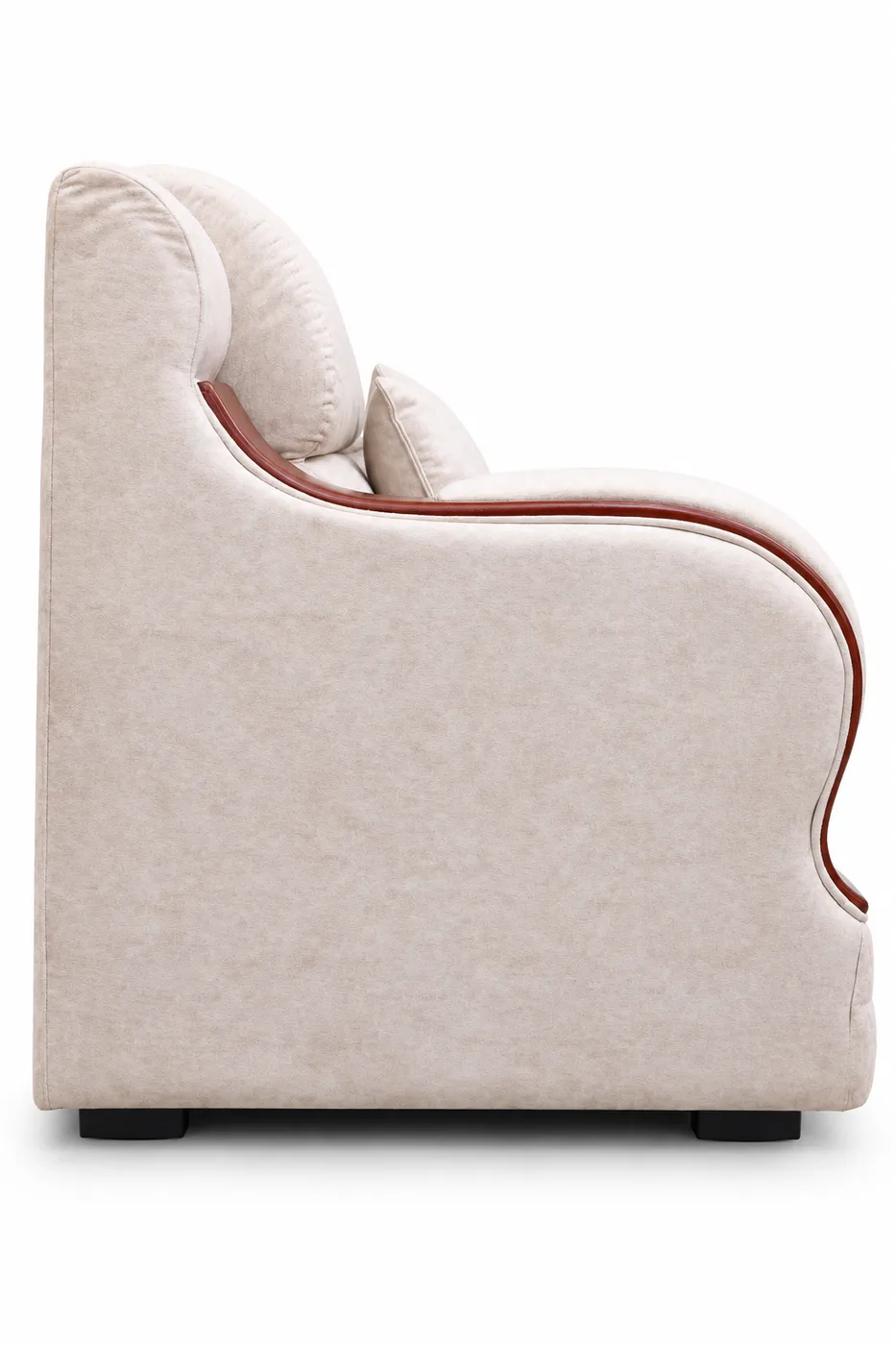 L-Shaped Sofa, Ivory with Wooden Arm Accents, photo 7