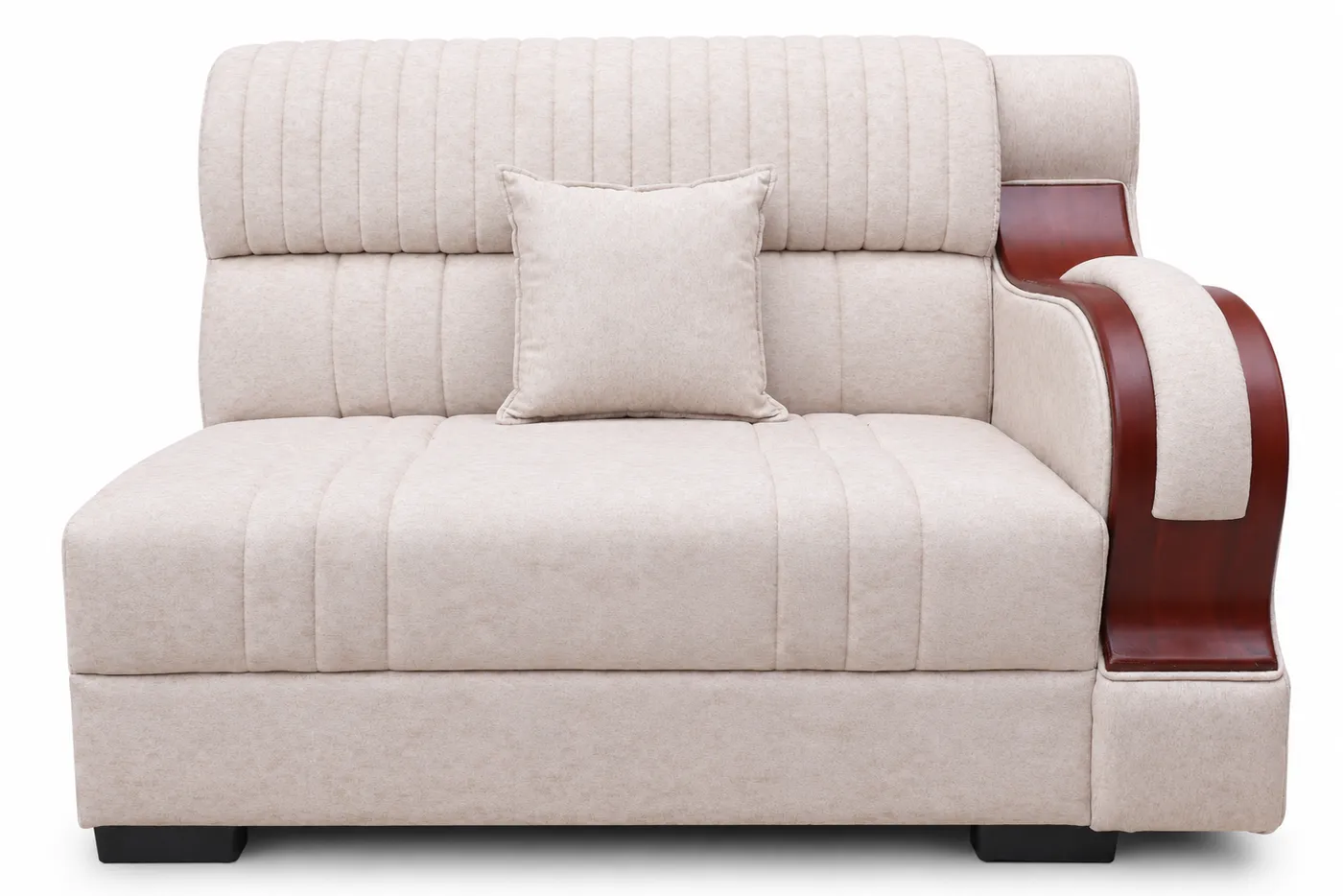 L-Shaped Sofa, Ivory with Wooden Arm Accents, photo 8