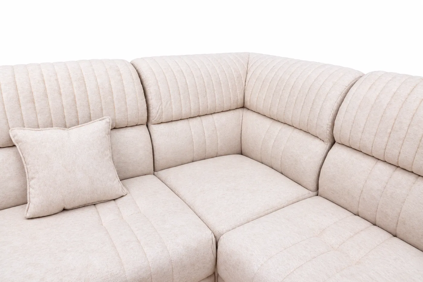 L-Shaped Sofa, Ivory with Wooden Arm Accents, photo 9