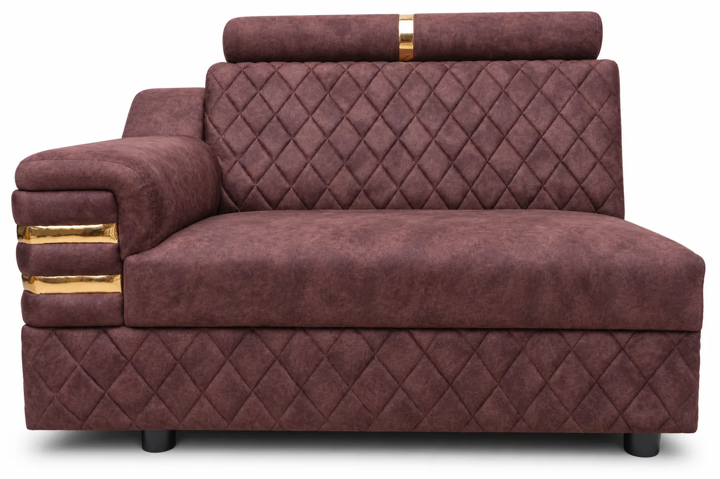 L-Shaped Sofa, Maroon Quilted with Gold Trim, photo 2