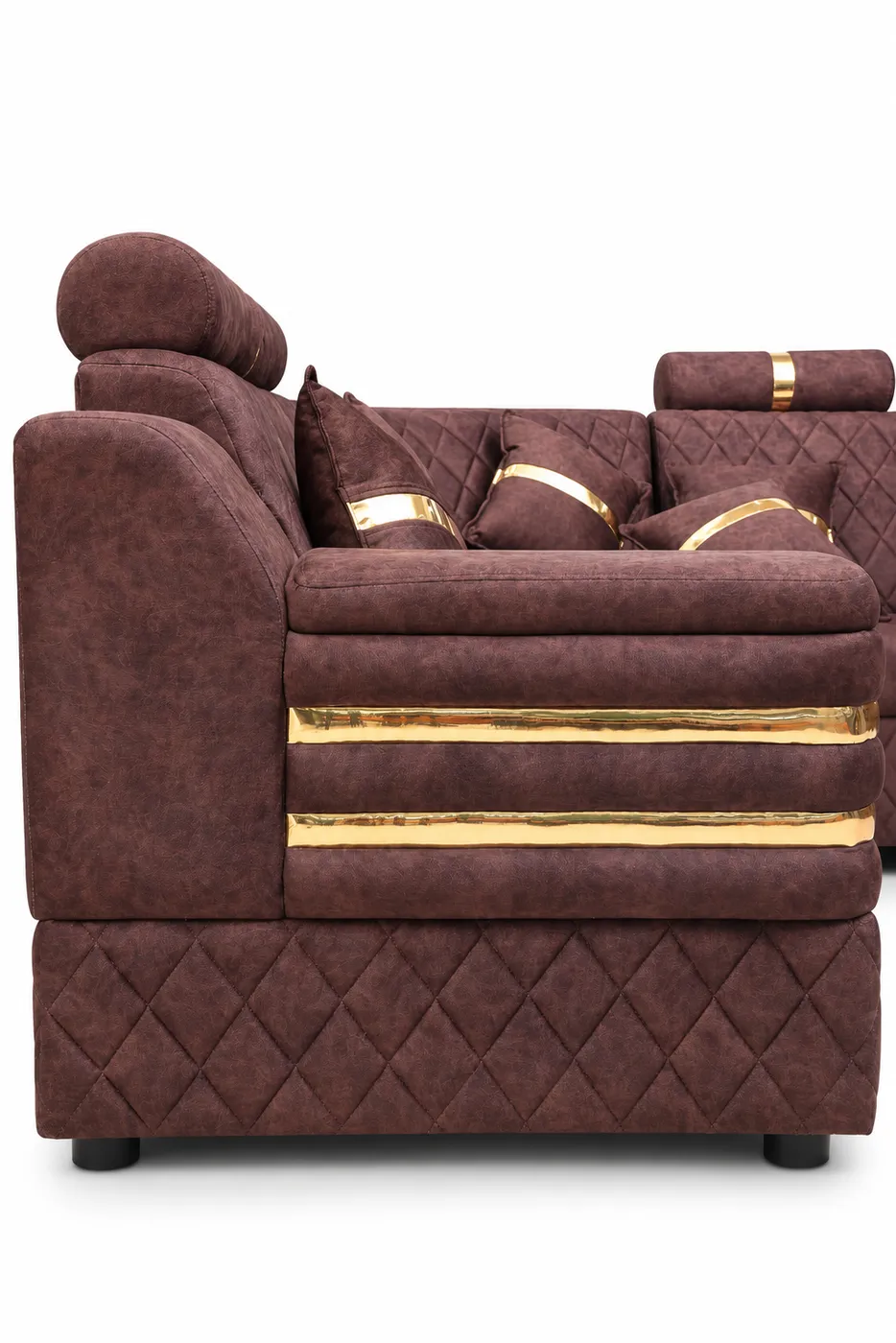 L-Shaped Sofa, Maroon Quilted with Gold Trim, photo 5