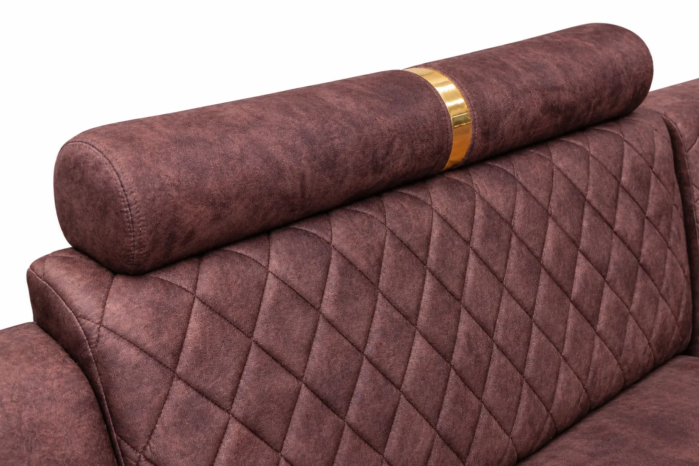 L-Shaped Sofa, Maroon Quilted with Gold Trim, photo 6