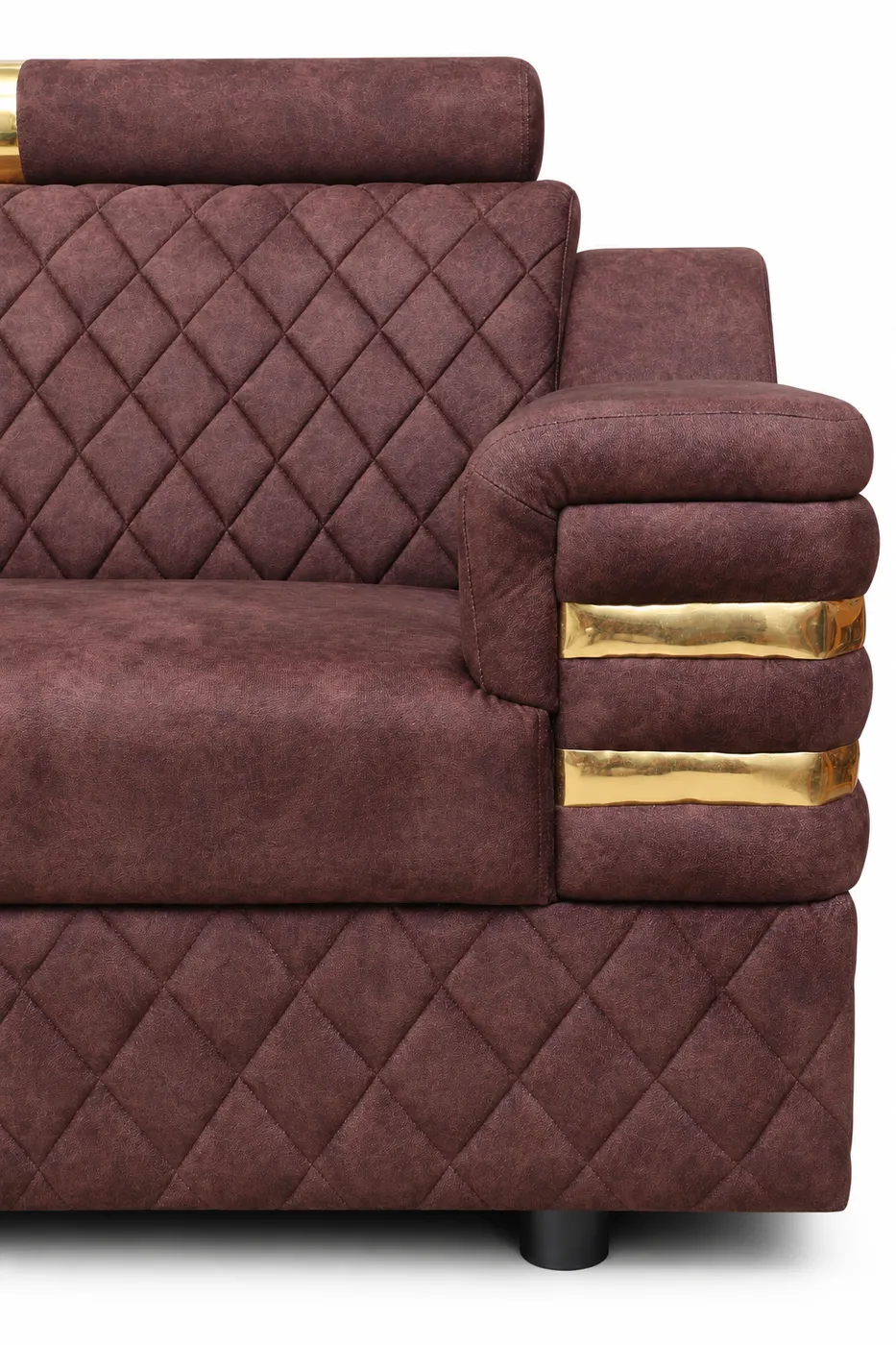 L-Shaped Sofa, Maroon Quilted with Gold Trim, photo 10
