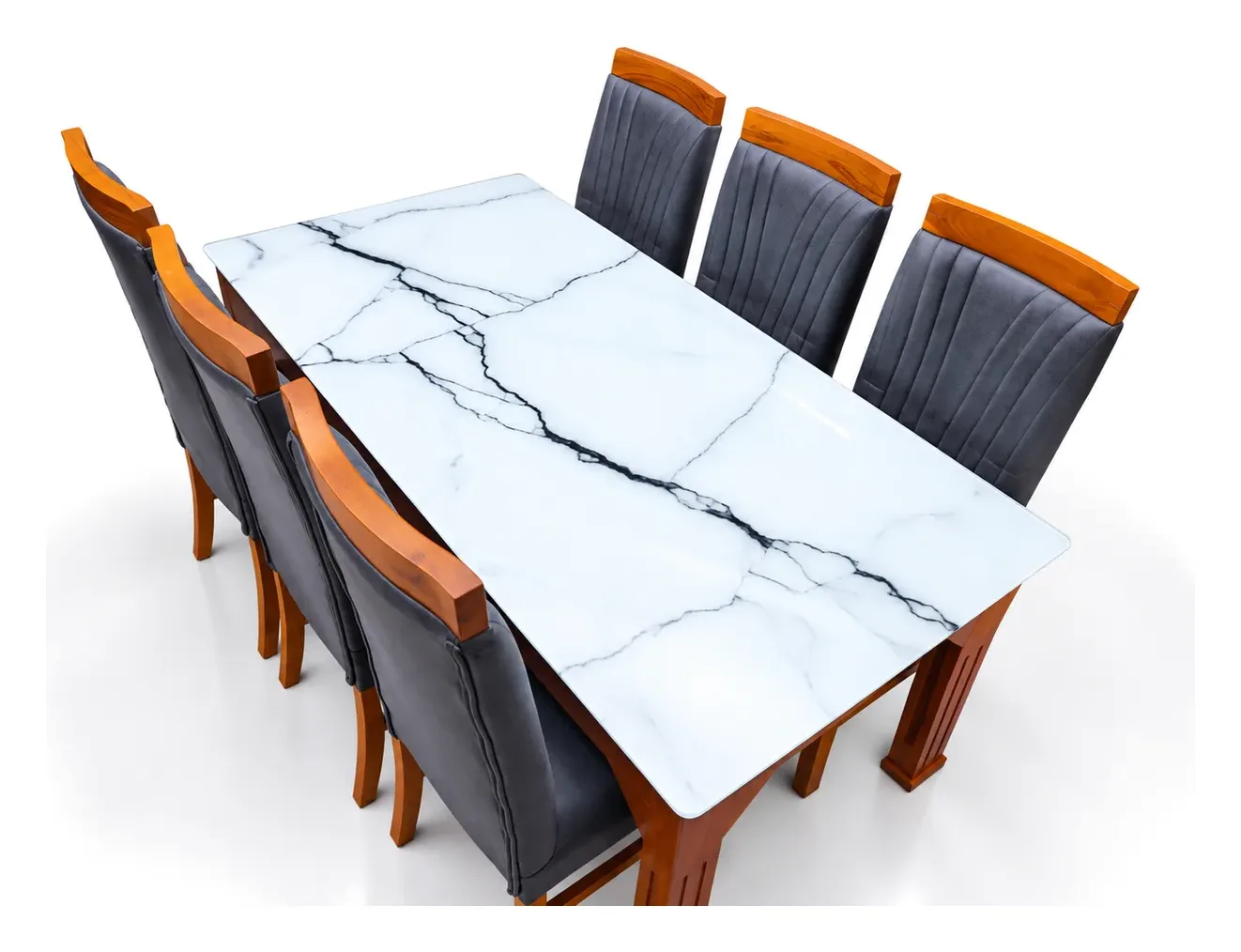 6-Seater Dining Set, Grey Chairs, Marble-Look Top, photo 4