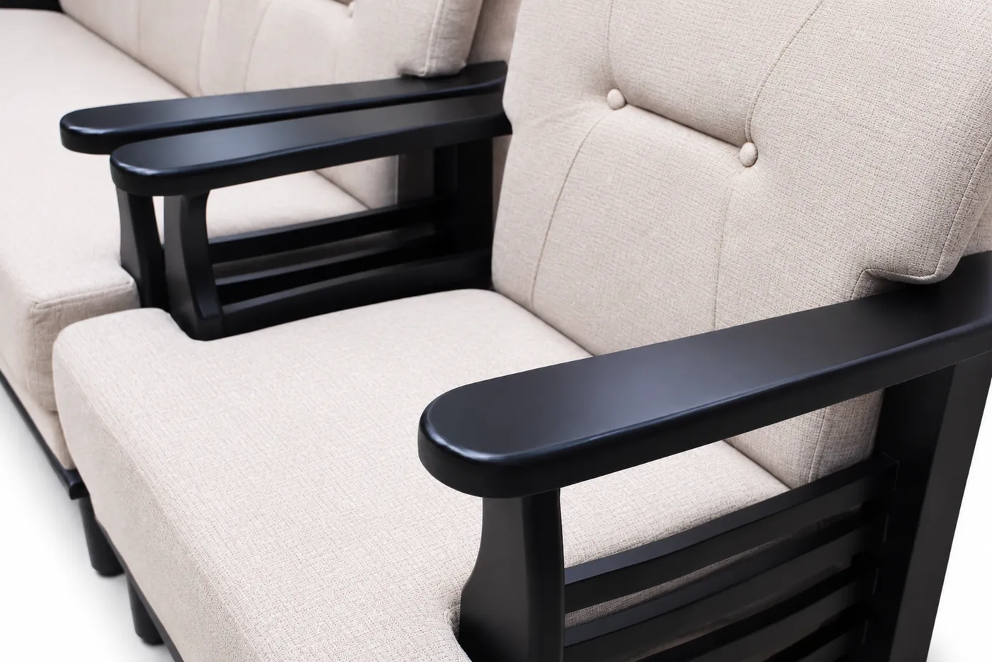 Sofa Set 3+1+1, Cream with Black Wooden Frame, photo 3