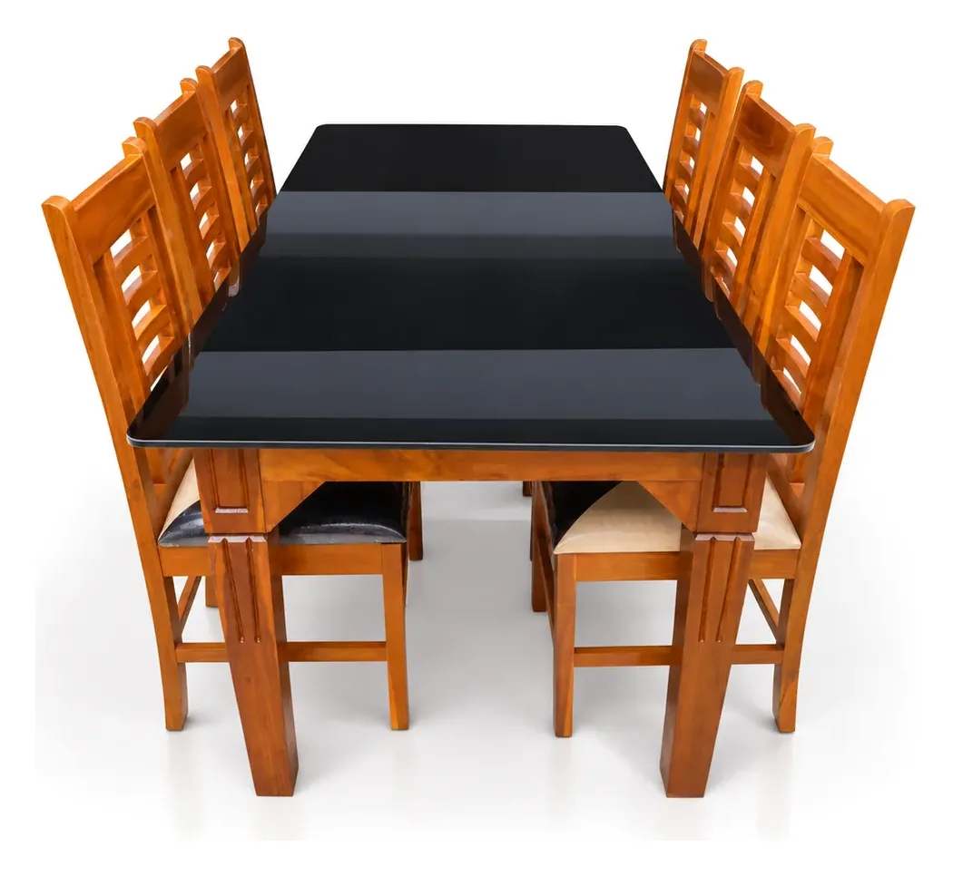 6-Seater Dining Set, Black Glass, Ladder-Back Chairs, photo 2