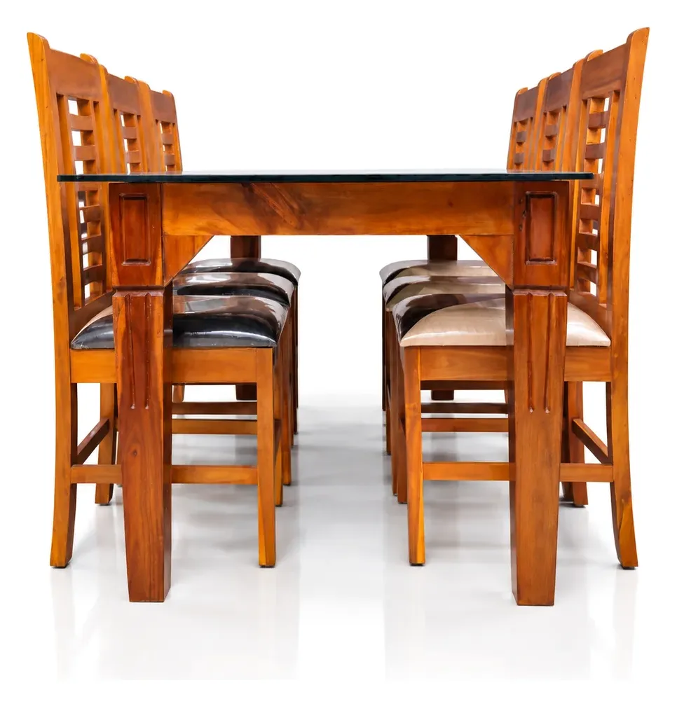 6-Seater Dining Set, Black Glass, Ladder-Back Chairs, photo 4