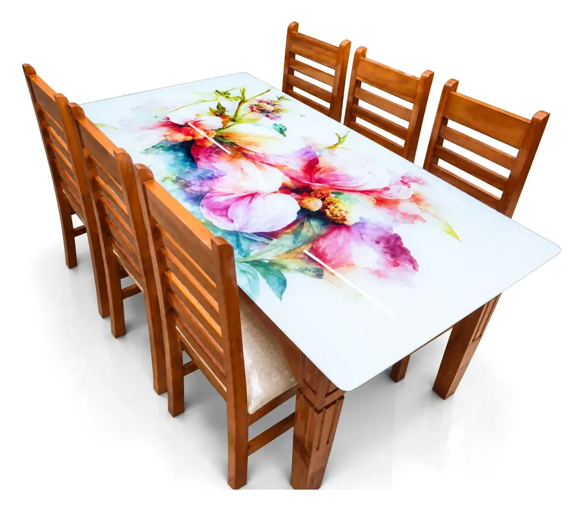 6-Seater Dining Set, Floral Print Glass Top, photo 2