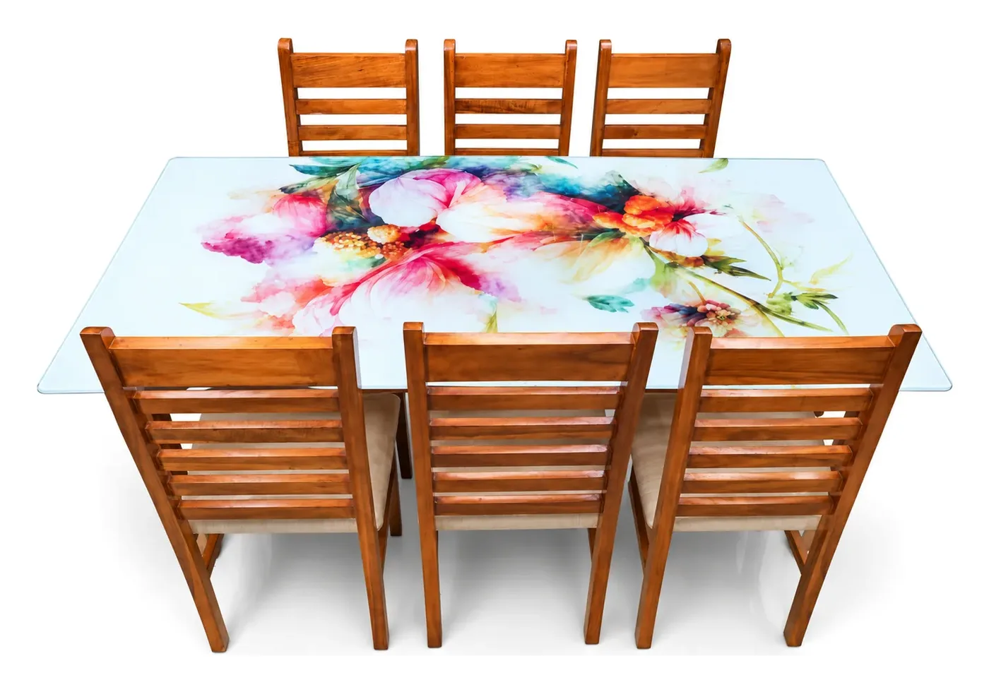 6-Seater Dining Set, Floral Print Glass Top, photo 3