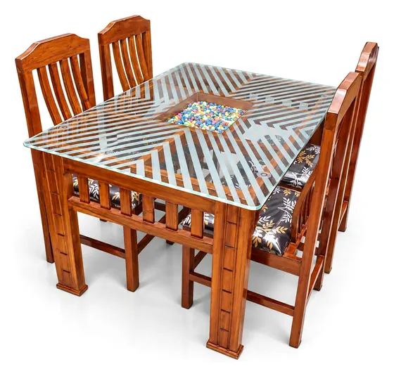 4-Seater Dining Set, Patterned Glass Top
