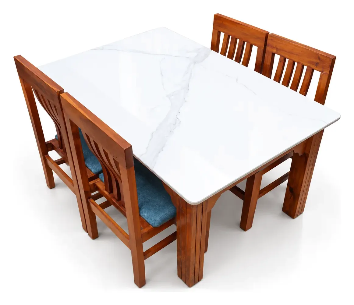 4-Seater Dining Set, White Top, Slat-Back Chairs, photo 2