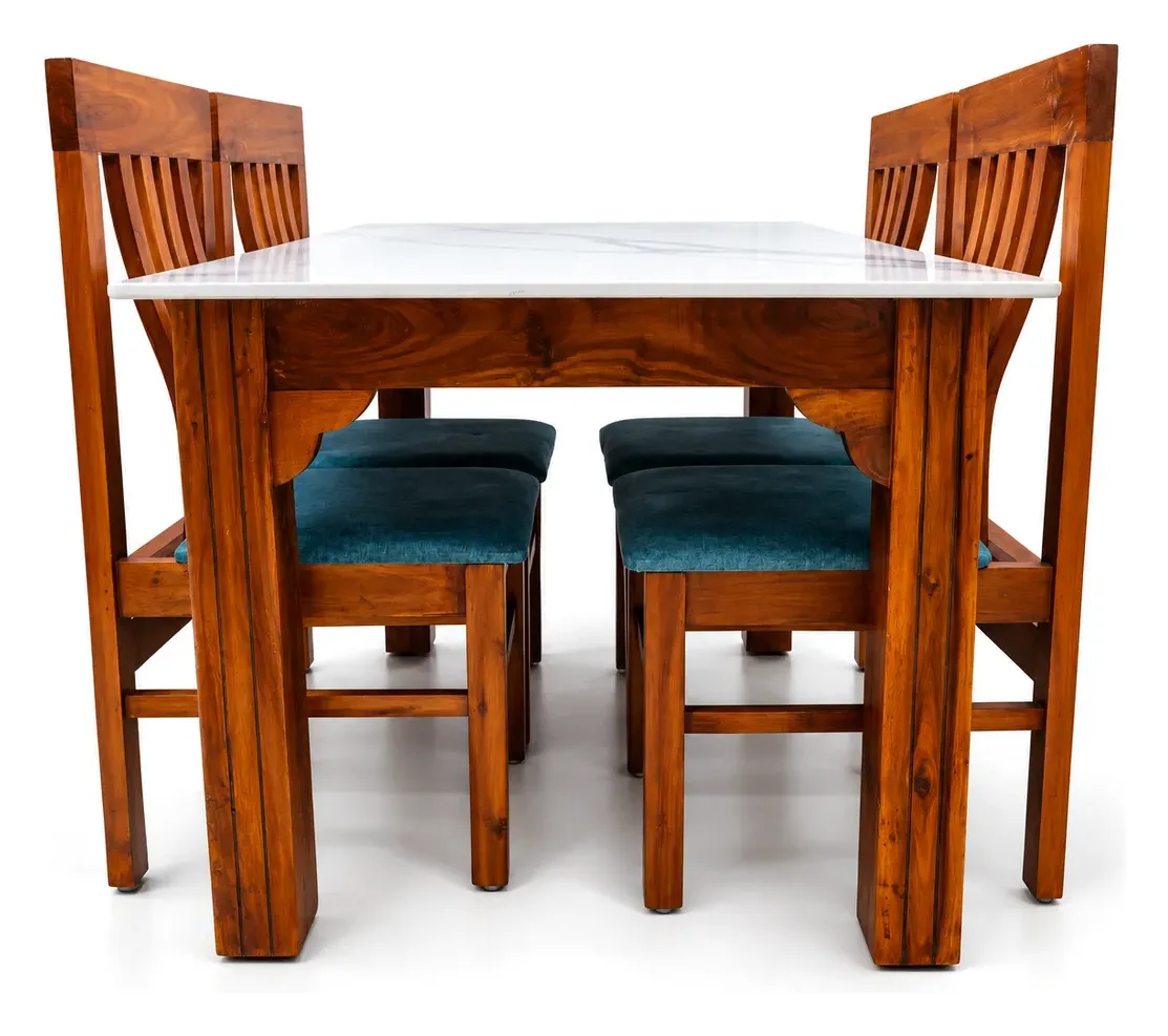 4-Seater Dining Set, White Top, Slat-Back Chairs, photo 3