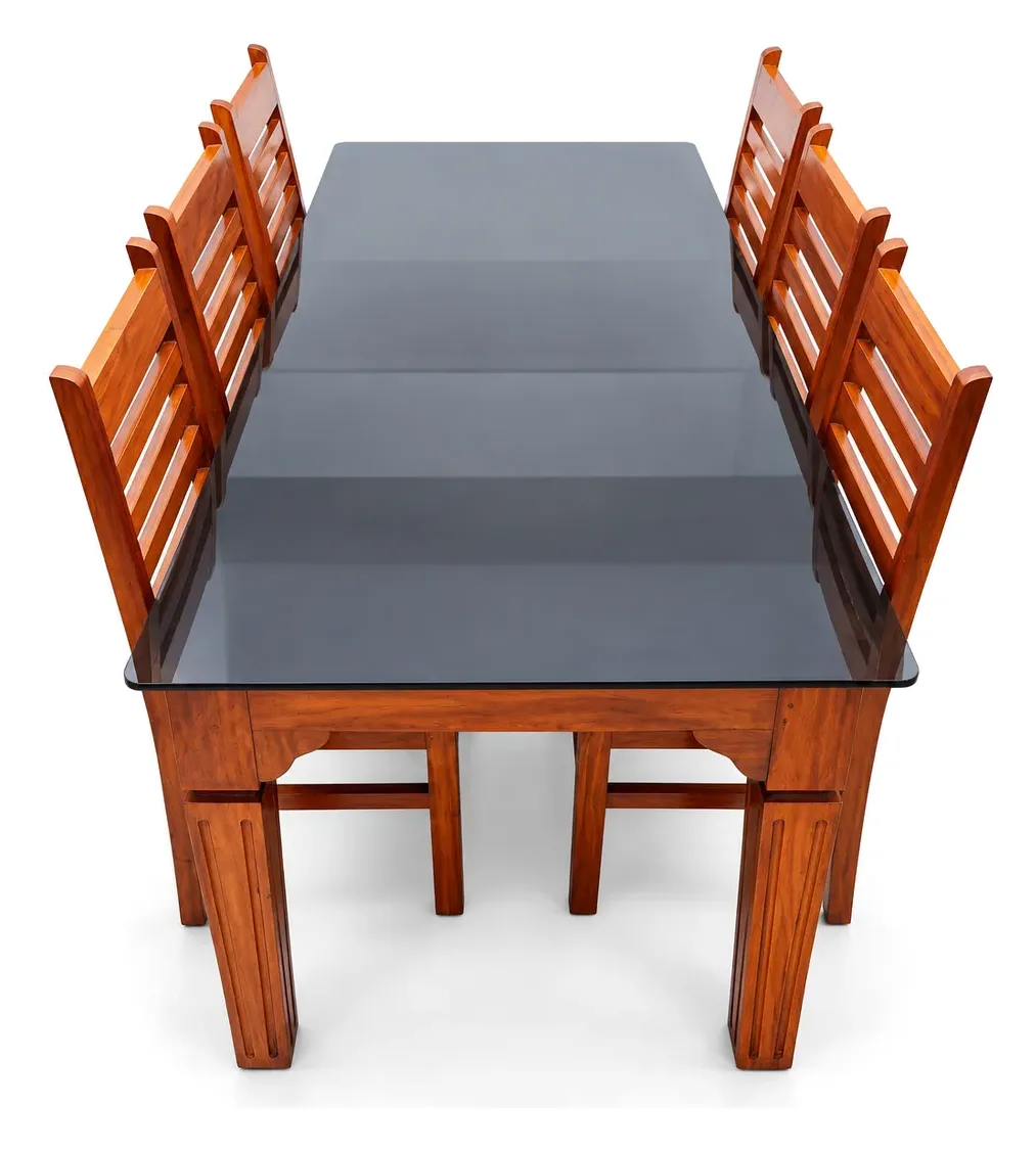 6-Seater Dining Set, Black Glass, Leather-Look Seats, photo 2