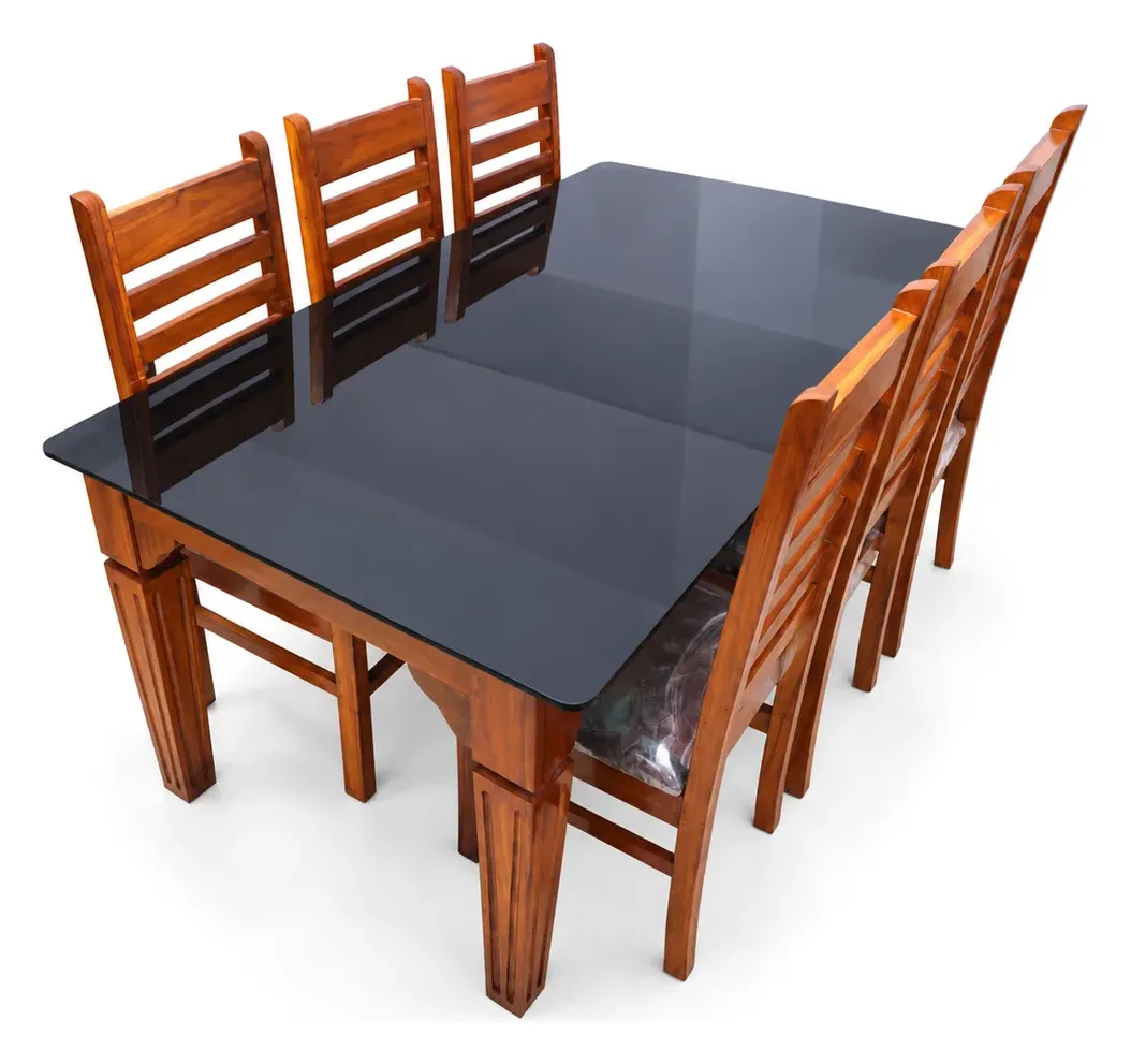 6-Seater Dining Set, Black Glass, Leather-Look Seats, photo 3