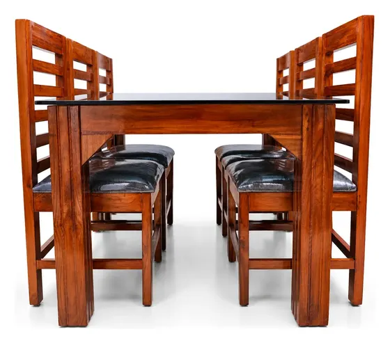 4-Seater Dining Set, Black Glass, Dark Seats