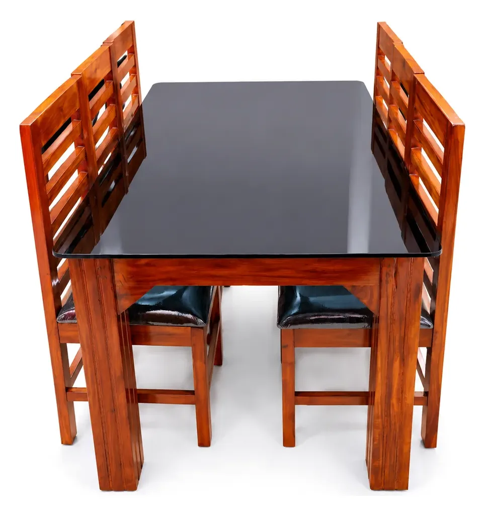 4-Seater Dining Set, Black Glass, Dark Seats, photo 2