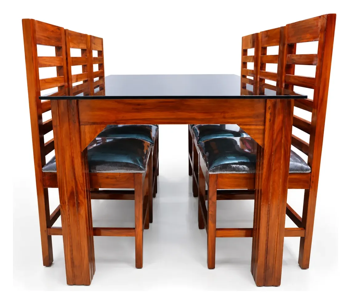 4-Seater Dining Set, Black Glass, Dark Seats, photo 3