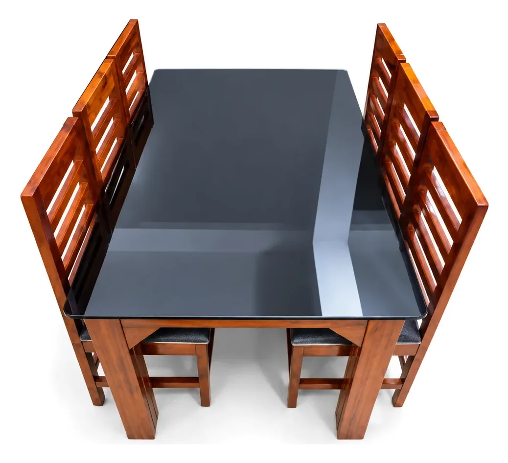 4-Seater Dining Set, Black Glass, Dark Seats, photo 4