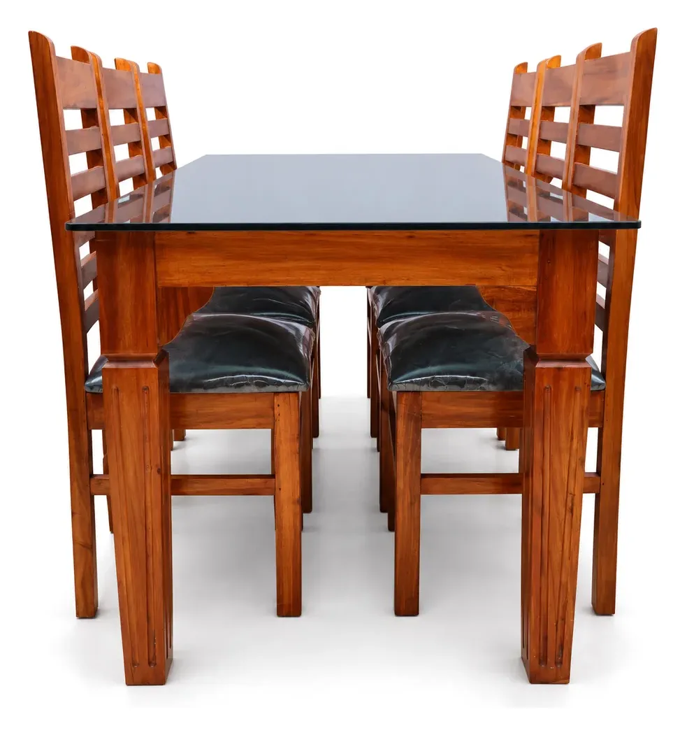 4-Seater Dining Set, Black Glass, Dark Seats, photo 5