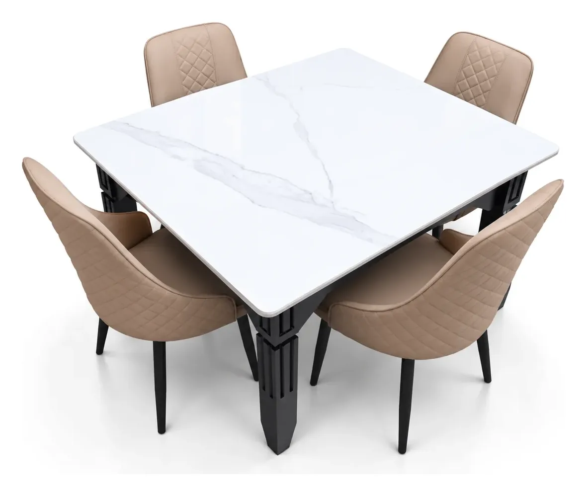 4-Seater Dining Set, Taupe Quilted Chairs, photo 3