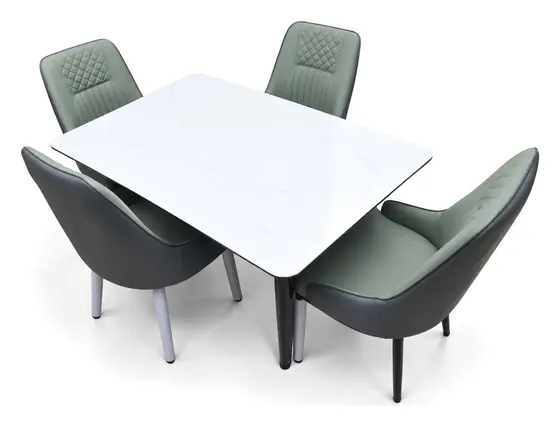 4-Seater Dining Set, Sage Green and Grey Chairs