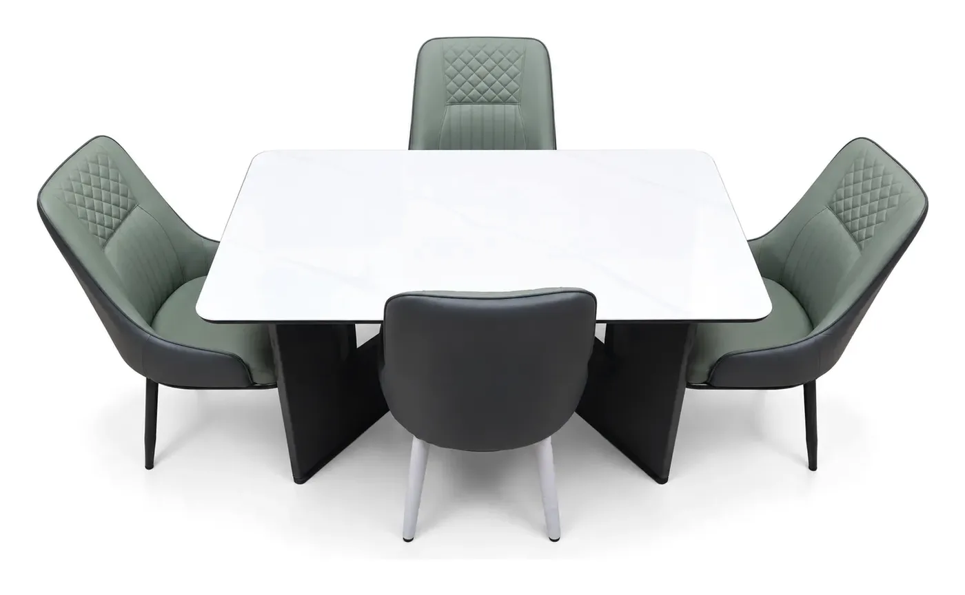 4-Seater Dining Set, Sage Green and Grey Chairs, photo 2