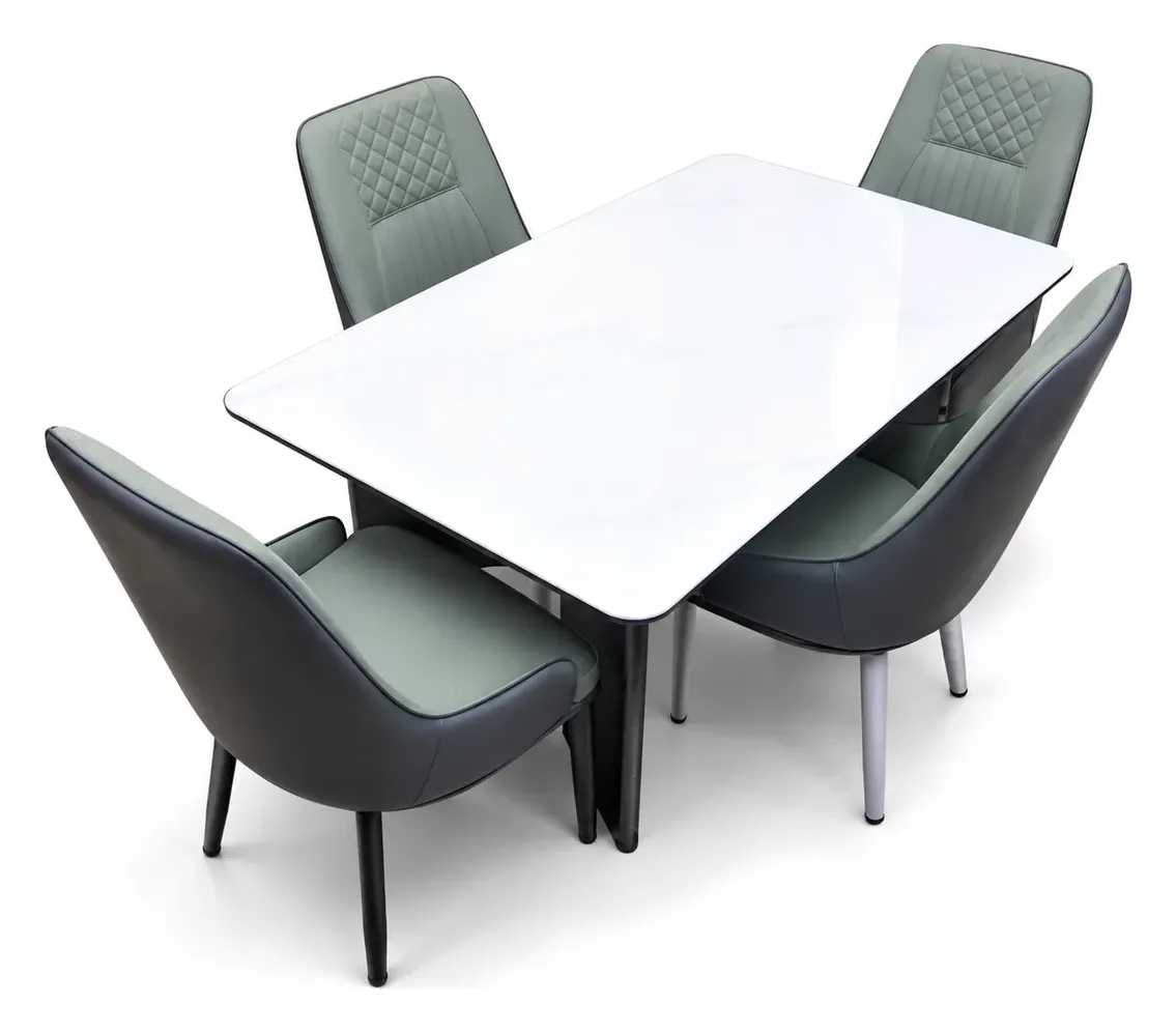4-Seater Dining Set, Sage Green and Grey Chairs, photo 3