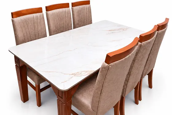 6-Seater Dining Set, Marble-Look Top