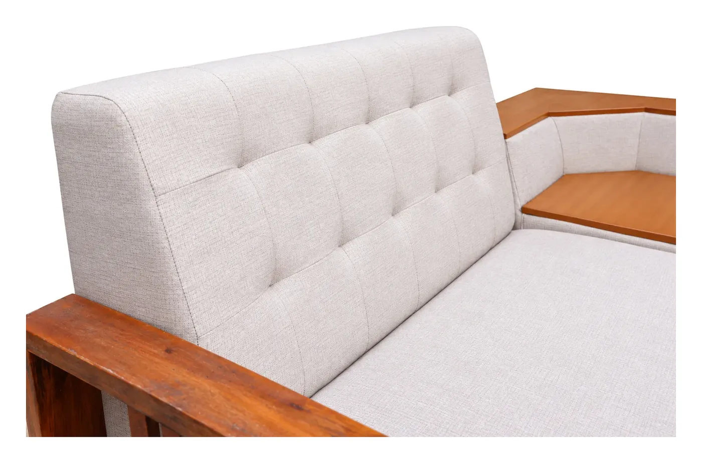 L-Shaped Sofa, White Tufted, Wooden Frame, photo 3