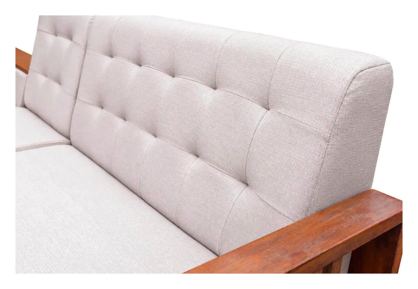 L-Shaped Sofa, White Tufted, Wooden Frame, photo 6