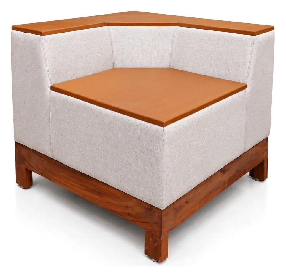 L-Shaped Sofa, White Tufted, Wooden Frame, photo 7