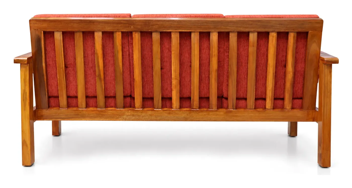 3-Seater Wooden Sofa, Orange, Cross-Design Arms, photo 5