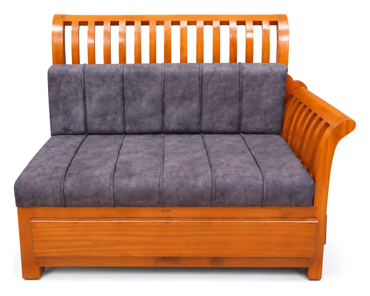 L-Shaped Sofa, Grey, Wooden Frame with Corner Table, photo 3