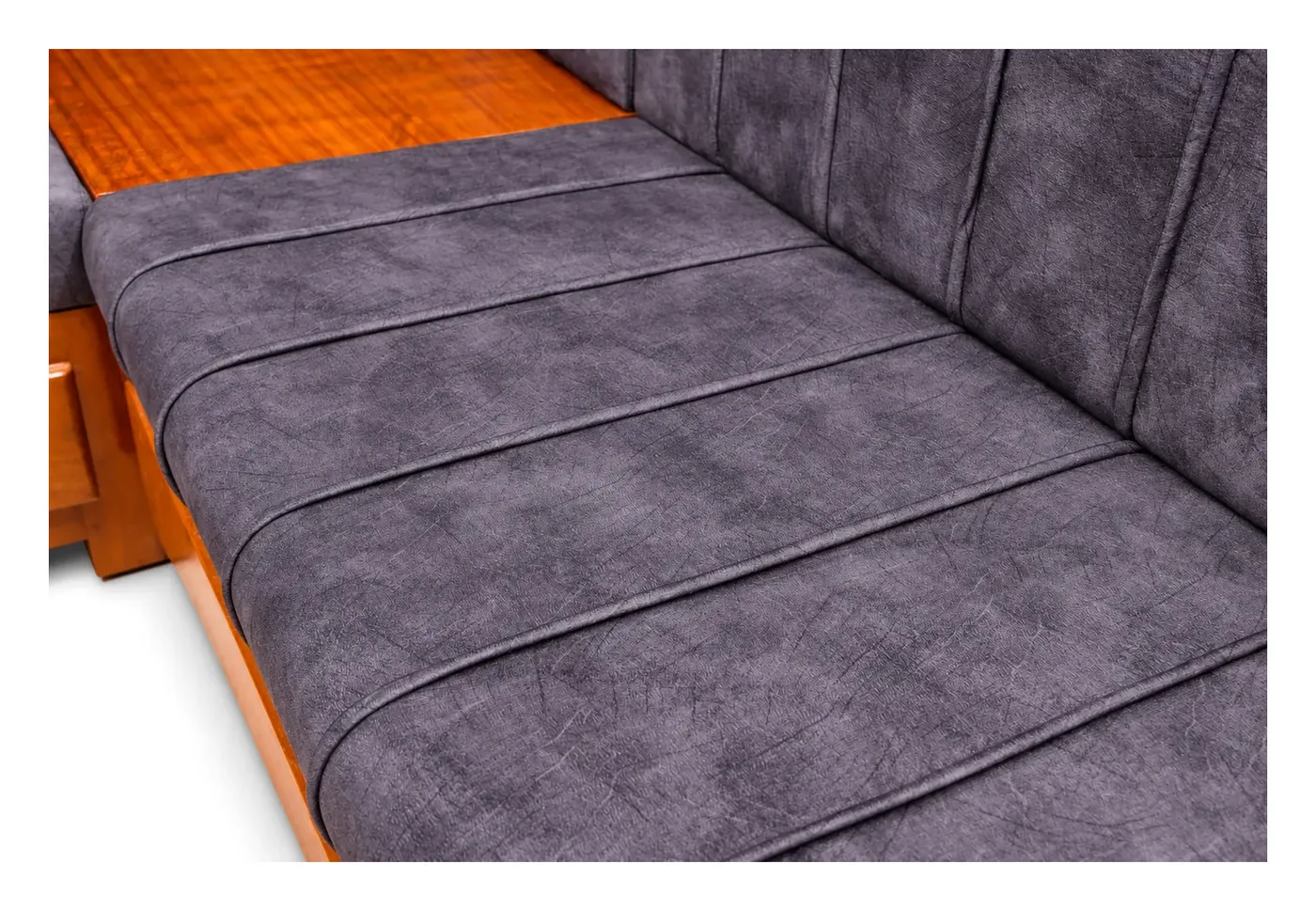 L-Shaped Sofa, Grey, Wooden Frame with Corner Table, photo 4