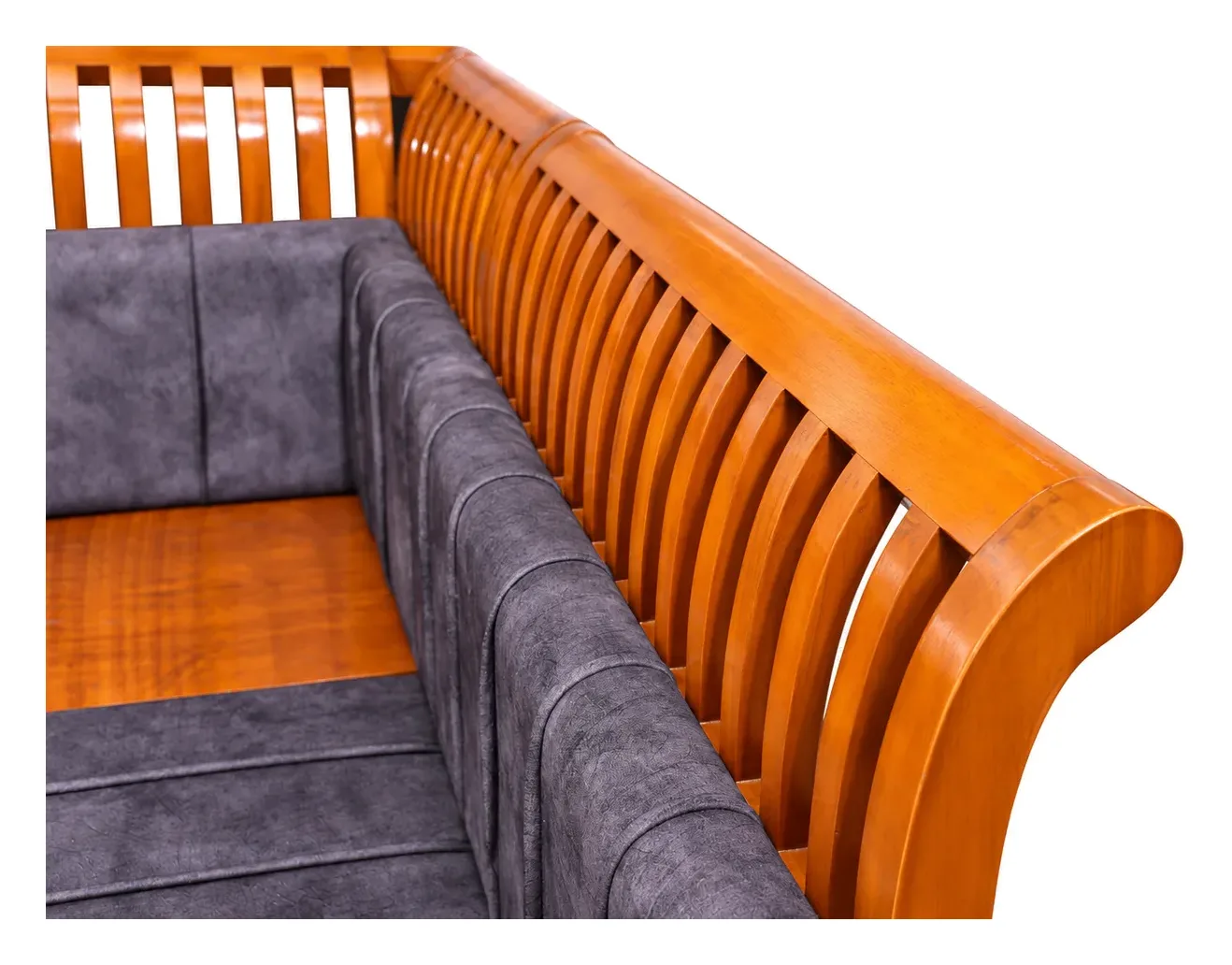 L-Shaped Sofa, Grey, Wooden Frame with Corner Table, photo 5