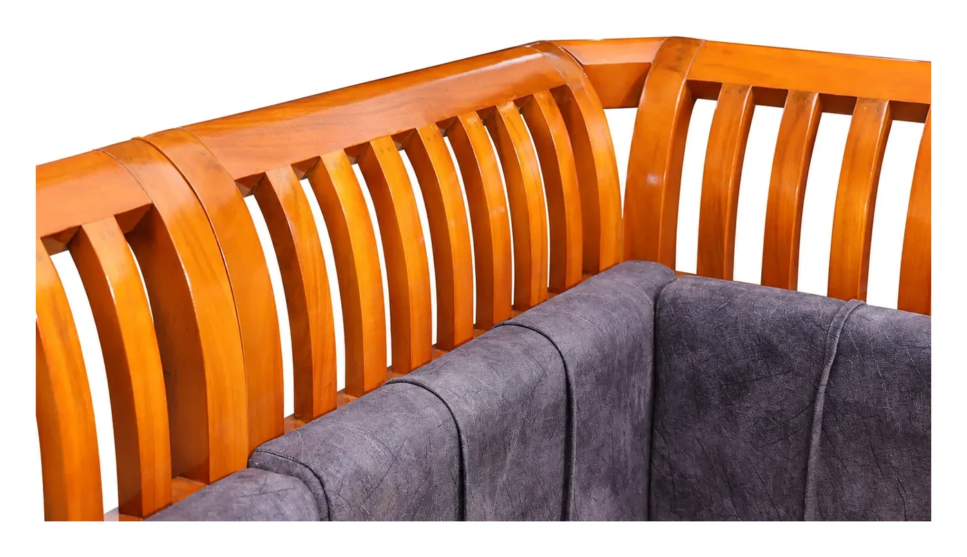 L-Shaped Sofa, Grey, Wooden Frame with Corner Table, photo 6