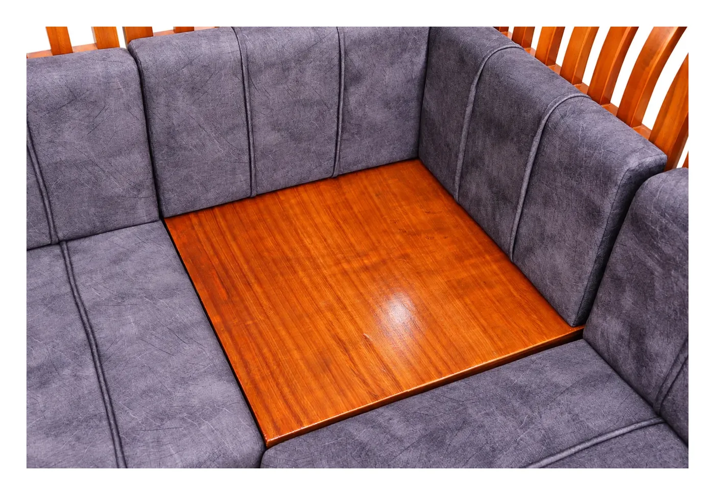 L-Shaped Sofa, Grey, Wooden Frame with Corner Table, photo 7