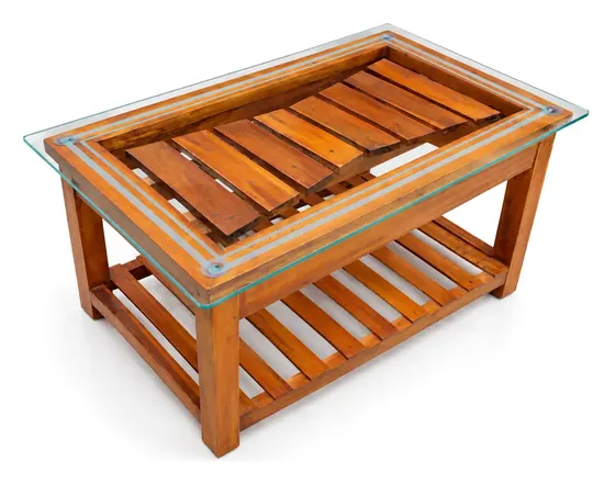 Centre Table, Wooden Slat Insert under Glass