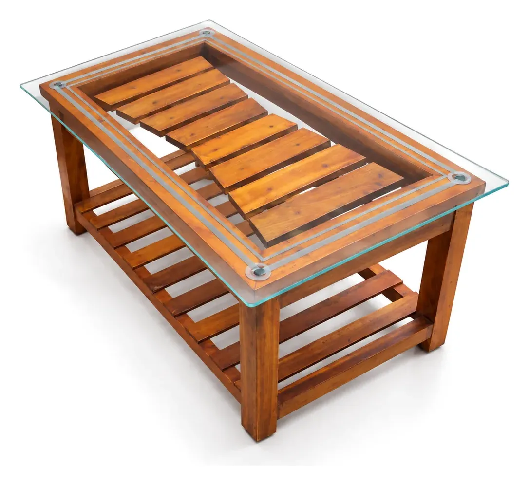 Centre Table, Wooden Slat Insert under Glass, photo 2