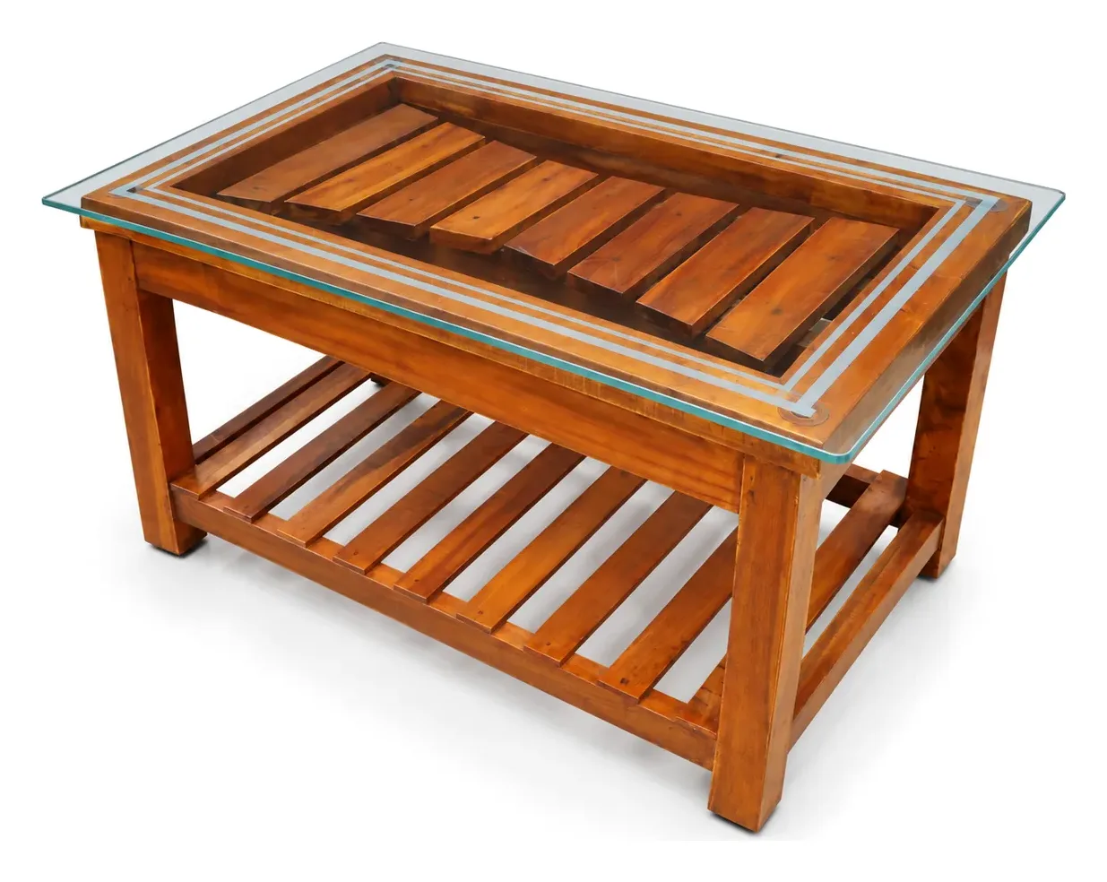 Centre Table, Wooden Slat Insert under Glass, photo 4