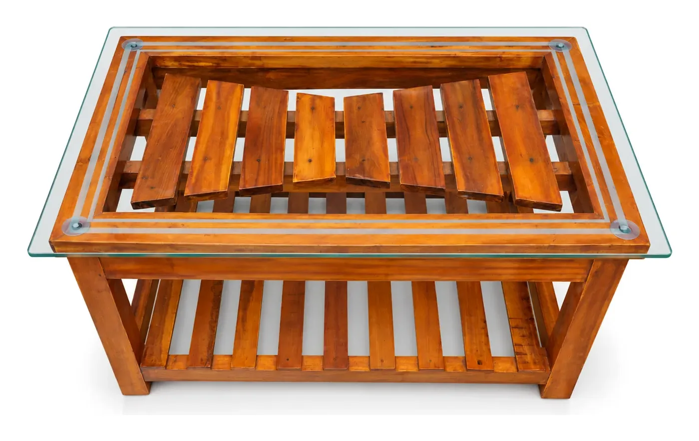 Centre Table, Wooden Slat Insert under Glass, photo 5