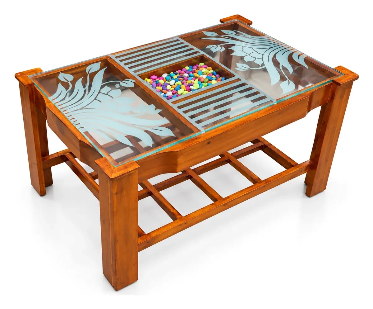 Centre Table, Frosted Floral Glass with Pebbles, photo 2