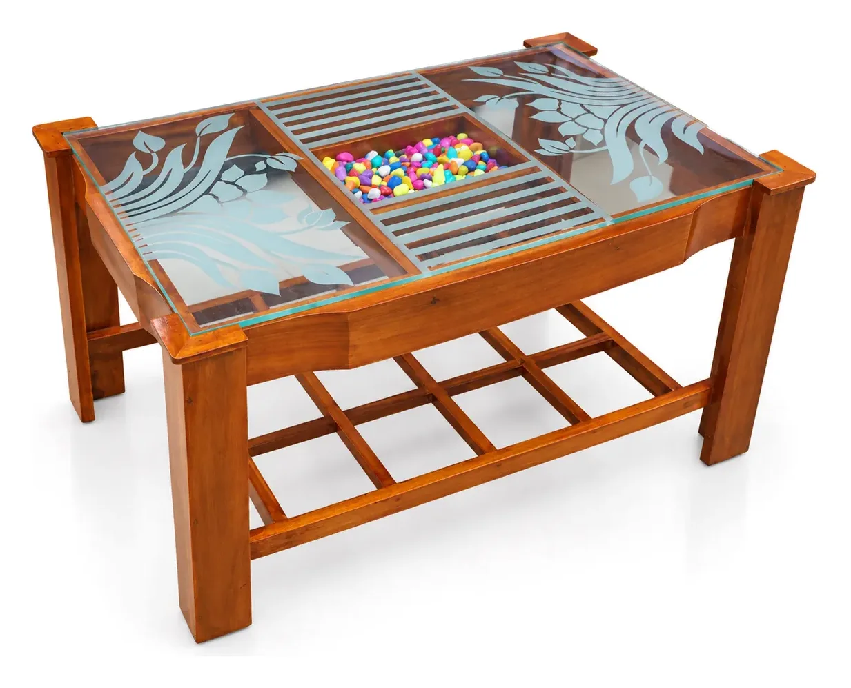 Centre Table, Frosted Floral Glass with Pebbles, photo 3