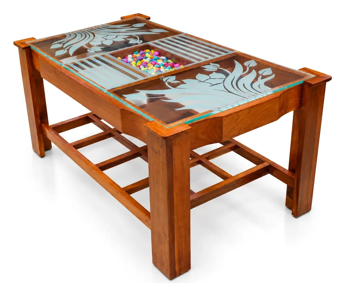 Centre Table, Frosted Floral Glass with Pebbles, photo 4