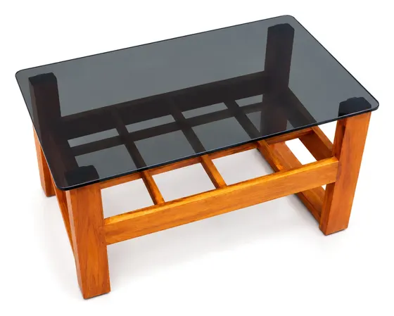 Centre Table, Black Glass, Grid Shelf