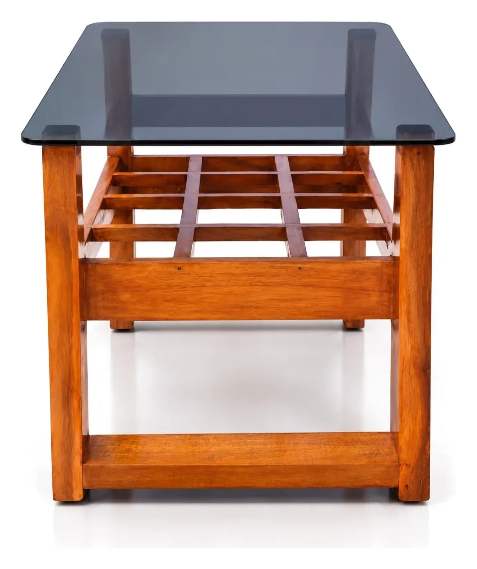 Centre Table, Black Glass, Grid Shelf, photo 3