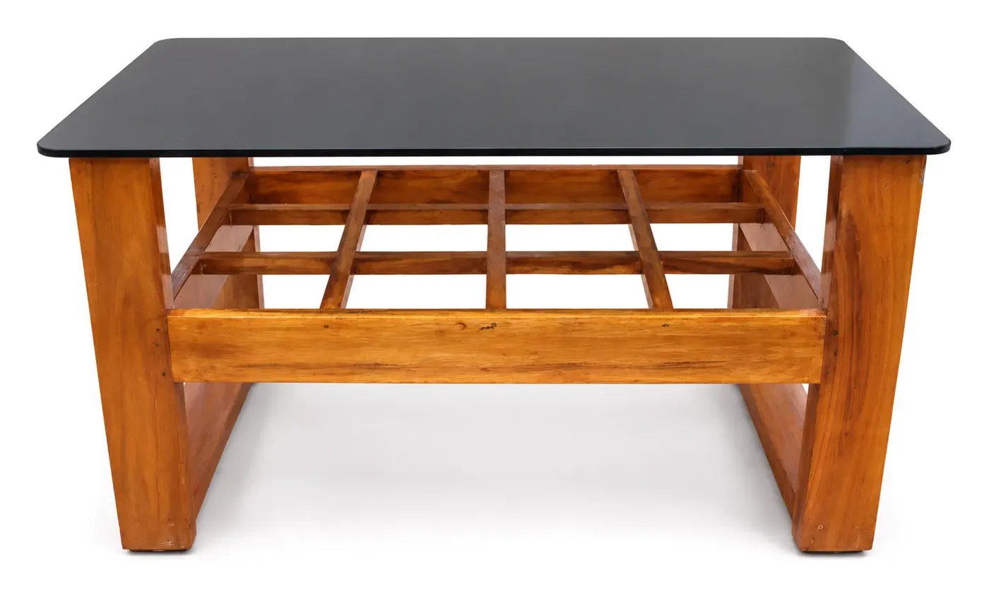 Centre Table, Black Glass, Grid Shelf, photo 6