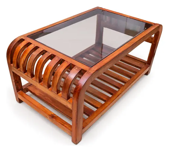 Centre Table, Curved Slats, Bronze Glass